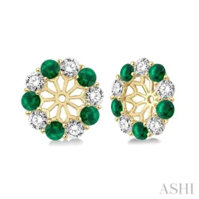 2.3 MM Round Cut Emerald and 1/2 ctw Round Cut Diamond Precious Earrings Jacket in 14K Yellow Gold