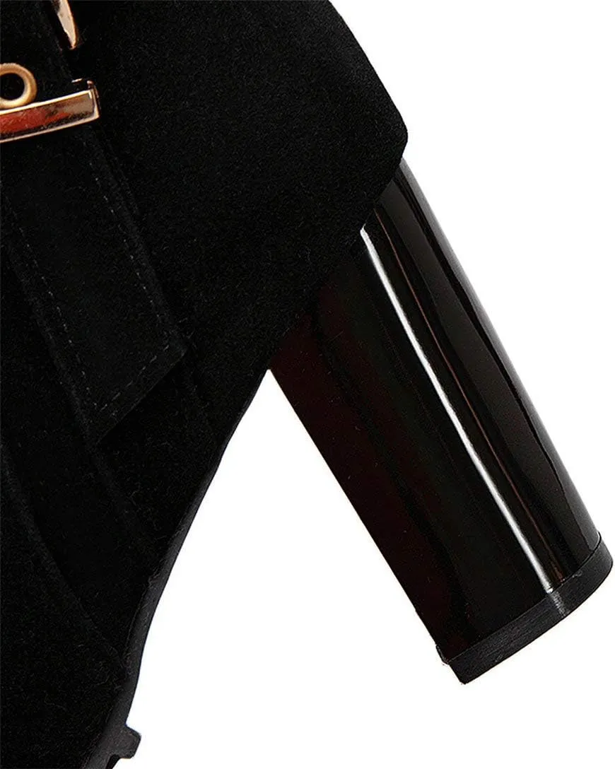 Alsoloveu Women Fold Down Ankle Boots Chunky Heel Closed Toe Booties with Faux Fur