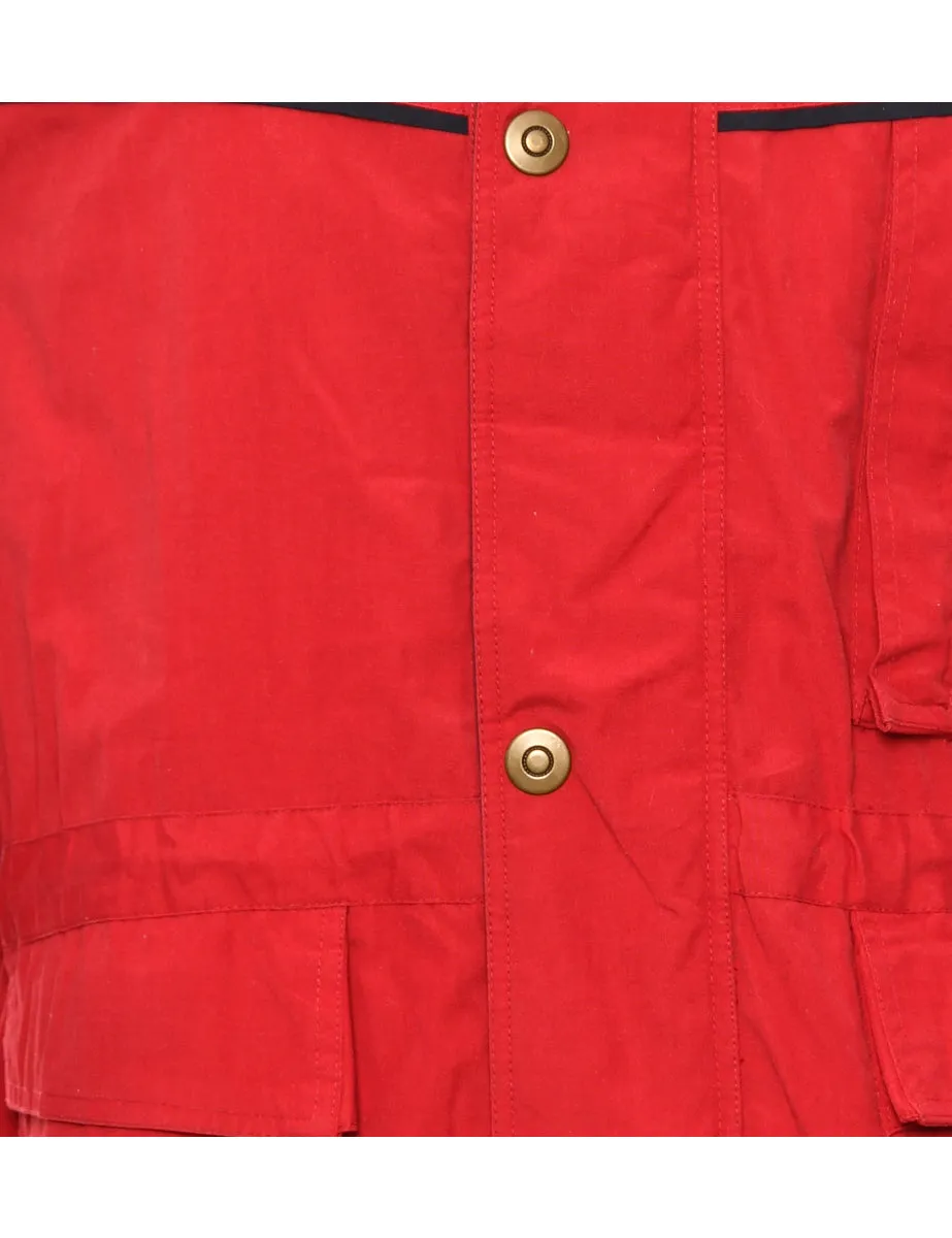 Button Front Red & Navy Ski Jacket - L