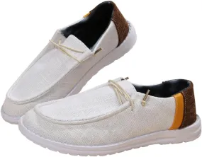 Casual Sneakers with Brown & Orange Heel Accents – Breathable Fabric Walking Shoes with Non-Slip Sole – Lightweight Loafers & Commuter Shoes for Men & Women