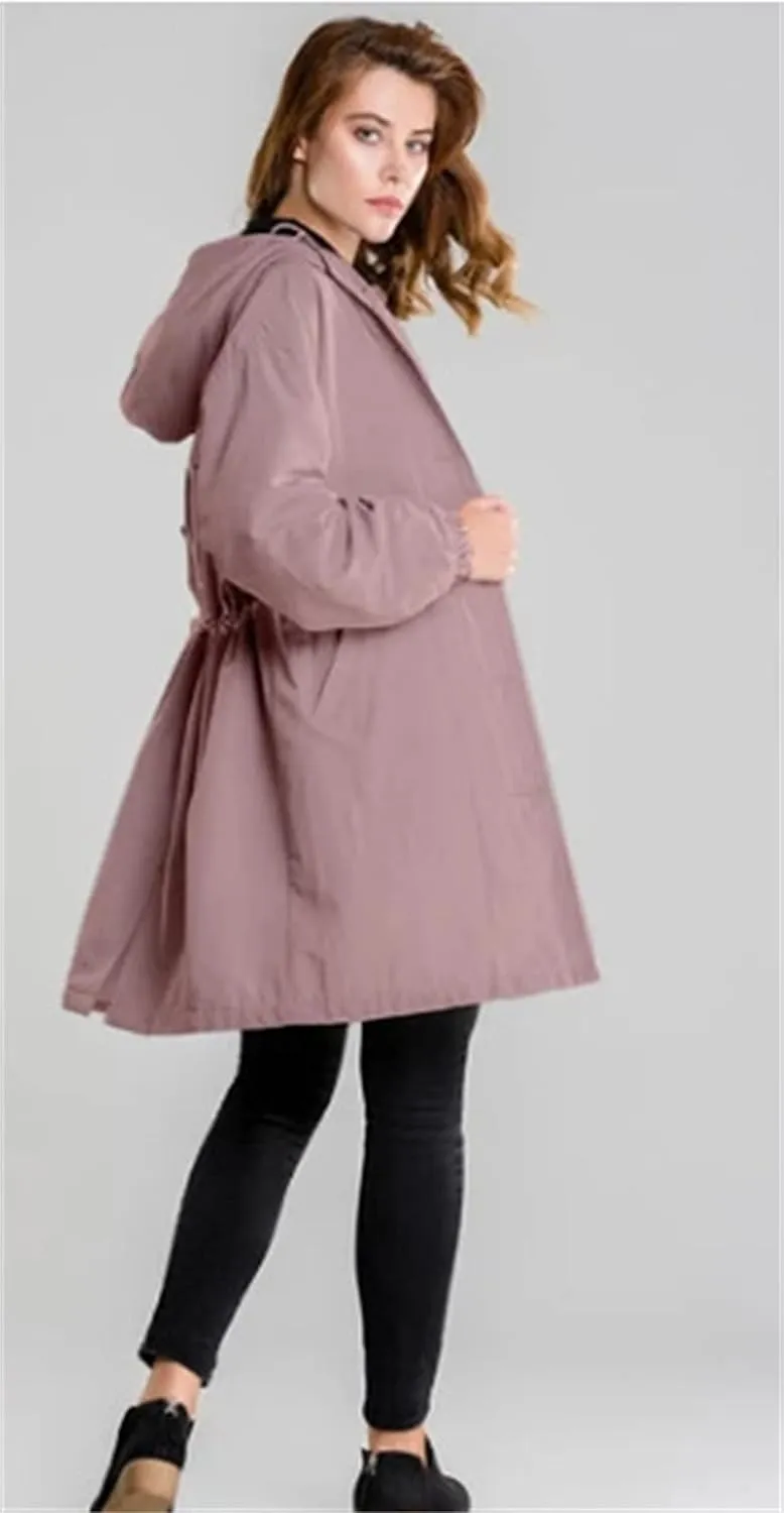 DGHM-JLMY Women's Hooded Waist-Length Windbreaker Windproof Outdoor Waterproof Mid-Length Coat Softshell Long Jacket