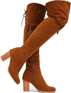 getmorebeauty Women's Over The Knee Thigh High Chunky Heel Boots Side Zipper Suede Lace-up Long Stretch Sexy Winter Boots Shoes