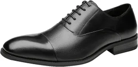 HOOENG Dress Shoes for Men Lace Up Cap Toe Breathable Round Toe Genuine Leather Low Top Anti-Slip Slip Resistant Party (Color : Black, Size : 8)