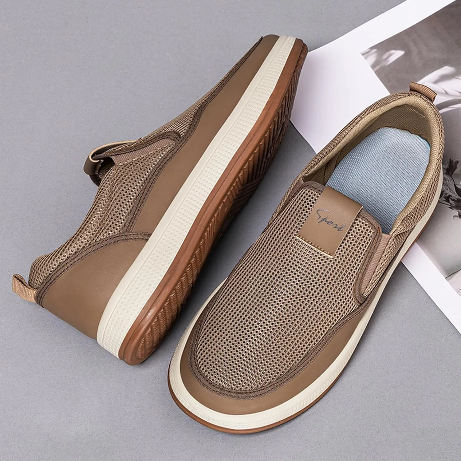 Men's Breathable Mesh Slip On Loafers Lightweight Comfortable Casual Walking Boat Shoes for Driving Sports Skate Work