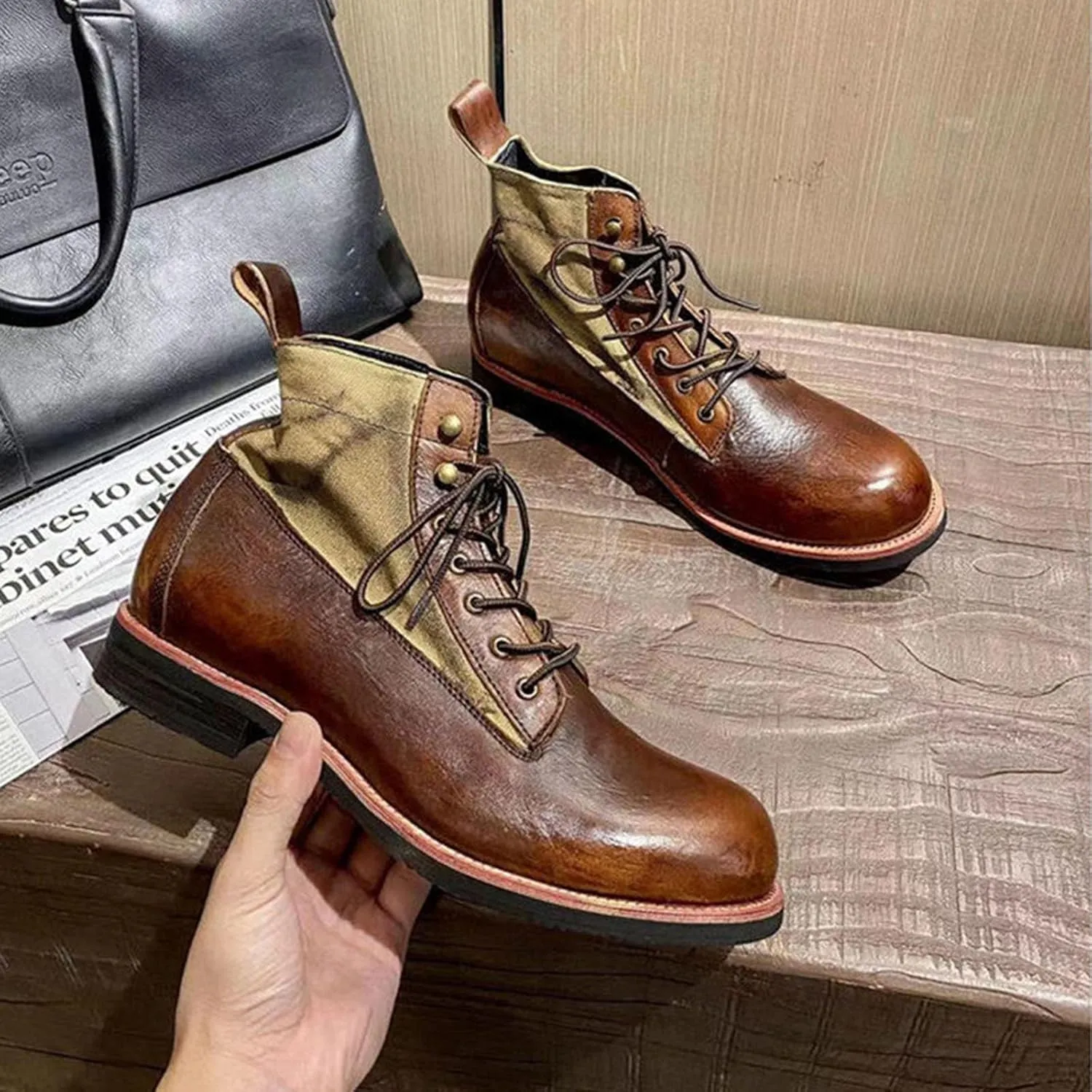 Mens Casual Leather Shoes Ankle Chukka Boots Lightweight Warm Fur Lining Walking Driving Shoes for Male