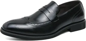 Mens Classic Handmade Leather Dress Shoes Fashion Brogue Wing Tip Comfort Slip-On Loafers Modern Business Formal Tuxedo Oxfords for Wedding Office Work