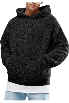 Men's Faux Fur Solid Plain Hoody Sports Winter Gym Workout Running Travel Trekking Sweatshirts Hoodies for Men Women Soft Fur Winter Casual Wear   136222
