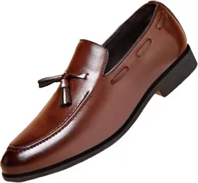 Men's Vintage Leather Tassel Oxford Loafers,Fashion Pointed-Toe Slip-on Tuxedo Dress Shoes,Casual Non-Slip Business Formal Work Shoes