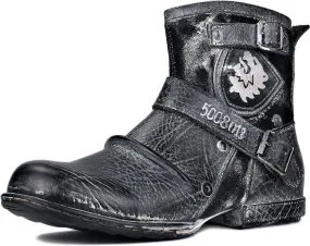 OSSTONE Moto Boots for Men Fashion Zipper-up Leather Chukka Boots Casual Shoes OS-5008-1-AI-US-R