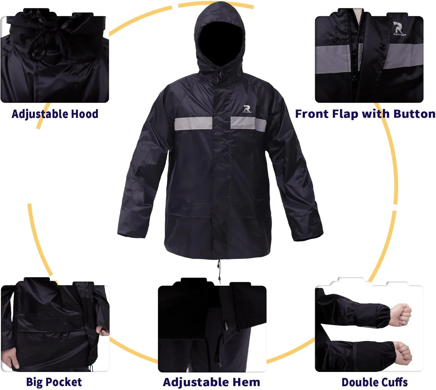 Rain Suits for Men Women Waterproof Fishing Rain Jacket Bib Pants Lightweight Reflective 3-Piece Rain Gear