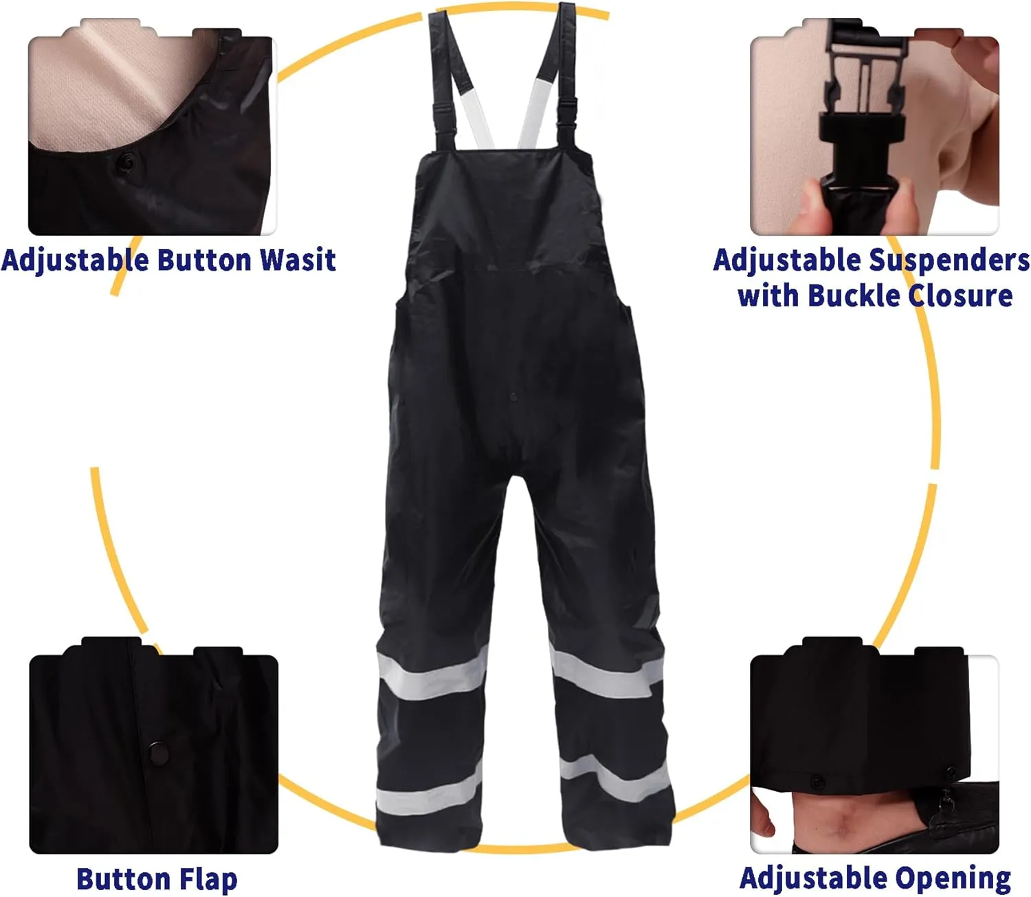 Rain Suits for Men Women Waterproof Fishing Rain Jacket Bib Pants Lightweight Reflective 3-Piece Rain Gear