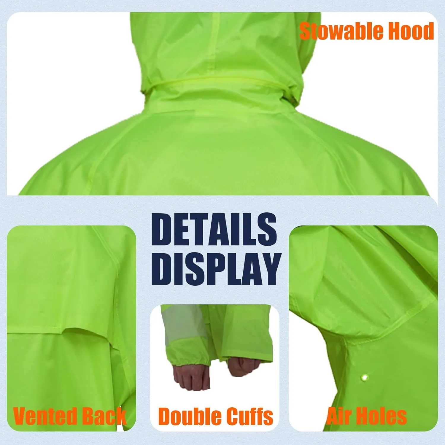 RainRider Rain Suits Safety Rain Jacket with Pants High Visibility Reflective Rain Gear