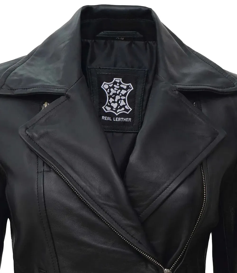 Ramsey Women Asymmetrical Black Biker Leather Jacket