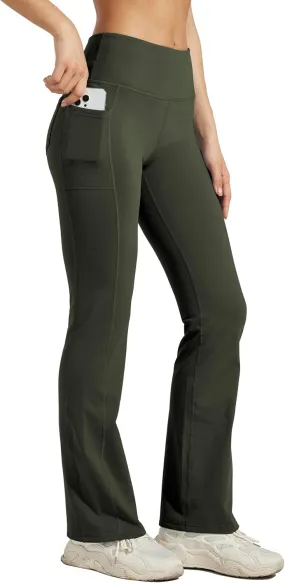 Willit Women's Fleece Lined Pants Yoga Bootcut Thermal Winter Pants High Waisted Flare Leggings Water Resistant