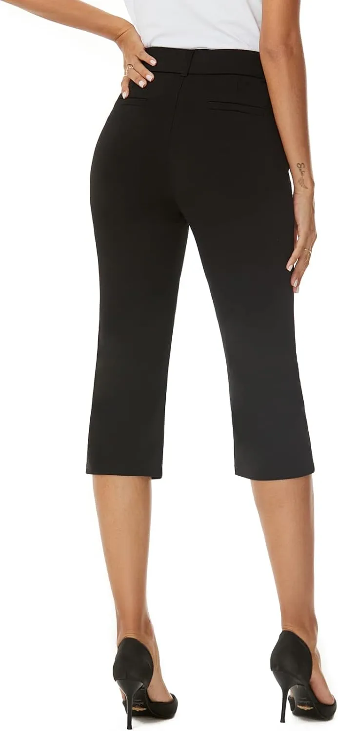 Women's Barely Bootcut Capri Pants Stretchy Capri Dress Pants with Pockets