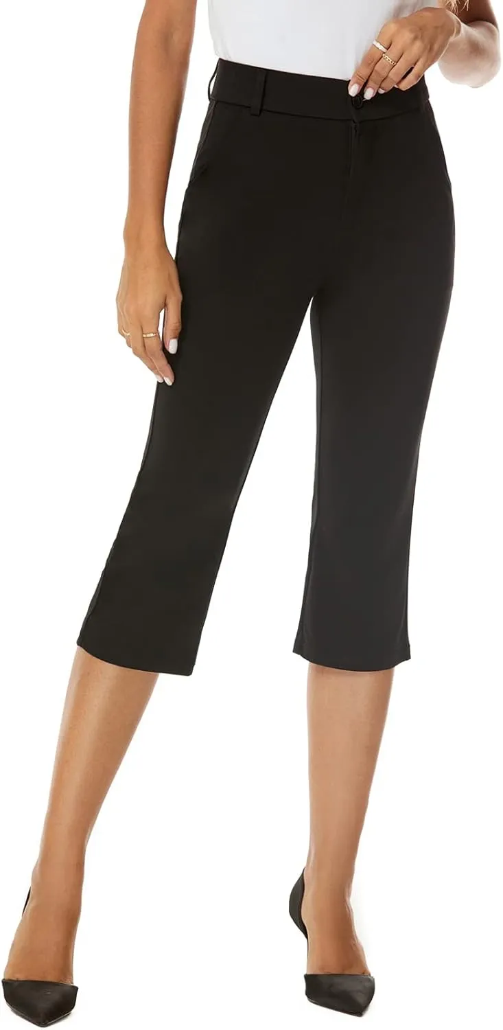Women's Barely Bootcut Capri Pants Stretchy Capri Dress Pants with Pockets