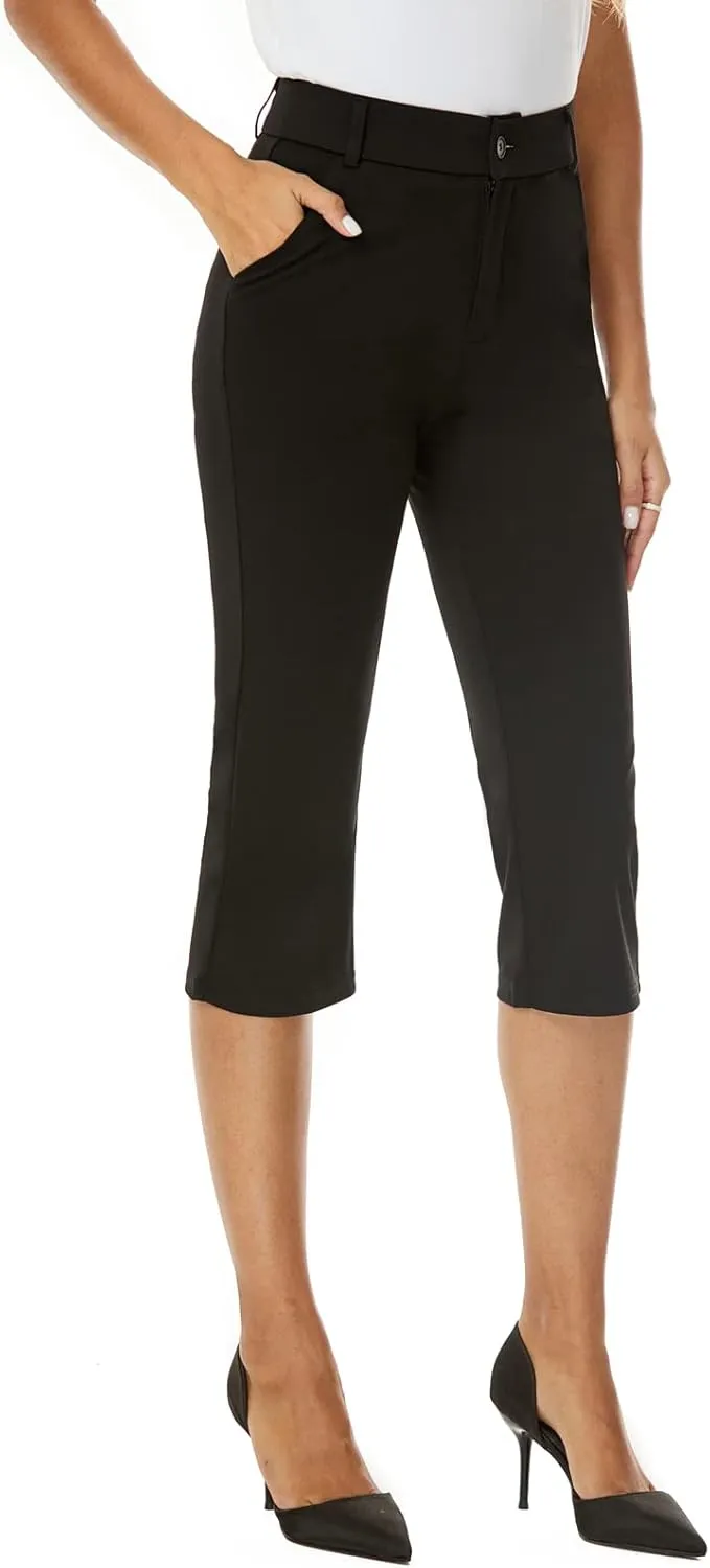 Women's Barely Bootcut Capri Pants Stretchy Capri Dress Pants with Pockets