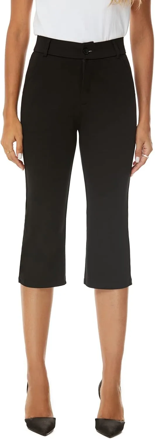 Women's Barely Bootcut Capri Pants Stretchy Capri Dress Pants with Pockets