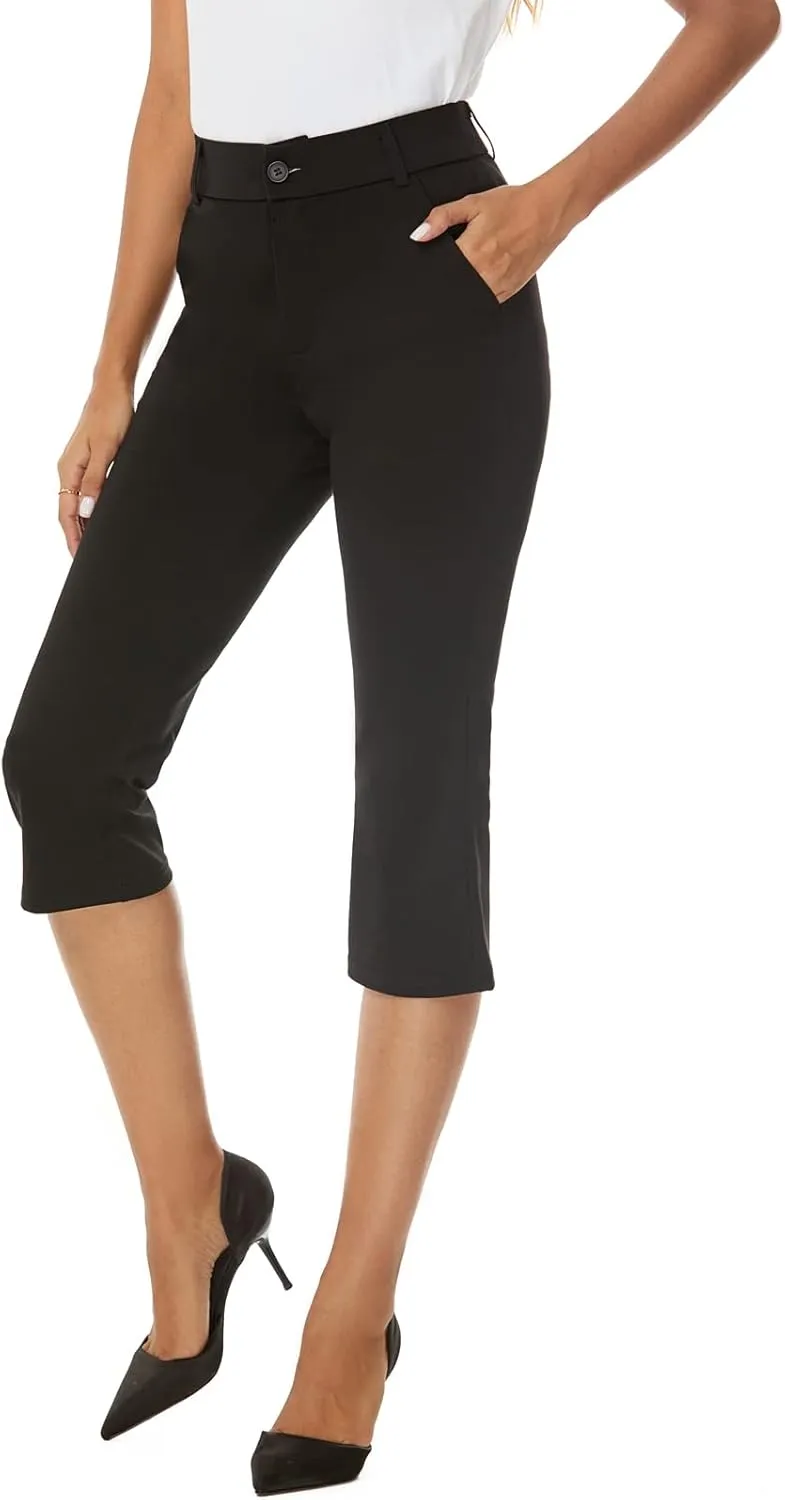 Women's Barely Bootcut Capri Pants Stretchy Capri Dress Pants with Pockets