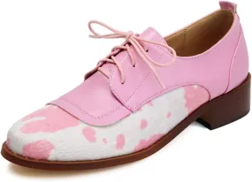 Women's Classic Round Toe Lace Up Low Block Chunky Heel Oxfords Comfortable Patchwork Non-Slip Casual Office Work Derby Saddle Shoes