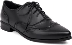 Women's Lace Up Leather Perforated Oxfords Sexy Pointed Toe Low Chunky Block Heels Wingtip Flat Brogues Comfortable Derby Saddle Pumps Shoes