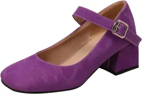 Work Shoes Women Non Slip Mary Jane Closed Toe Chunky Heels Square Toe Dress Shoes T Strap Block Pumps