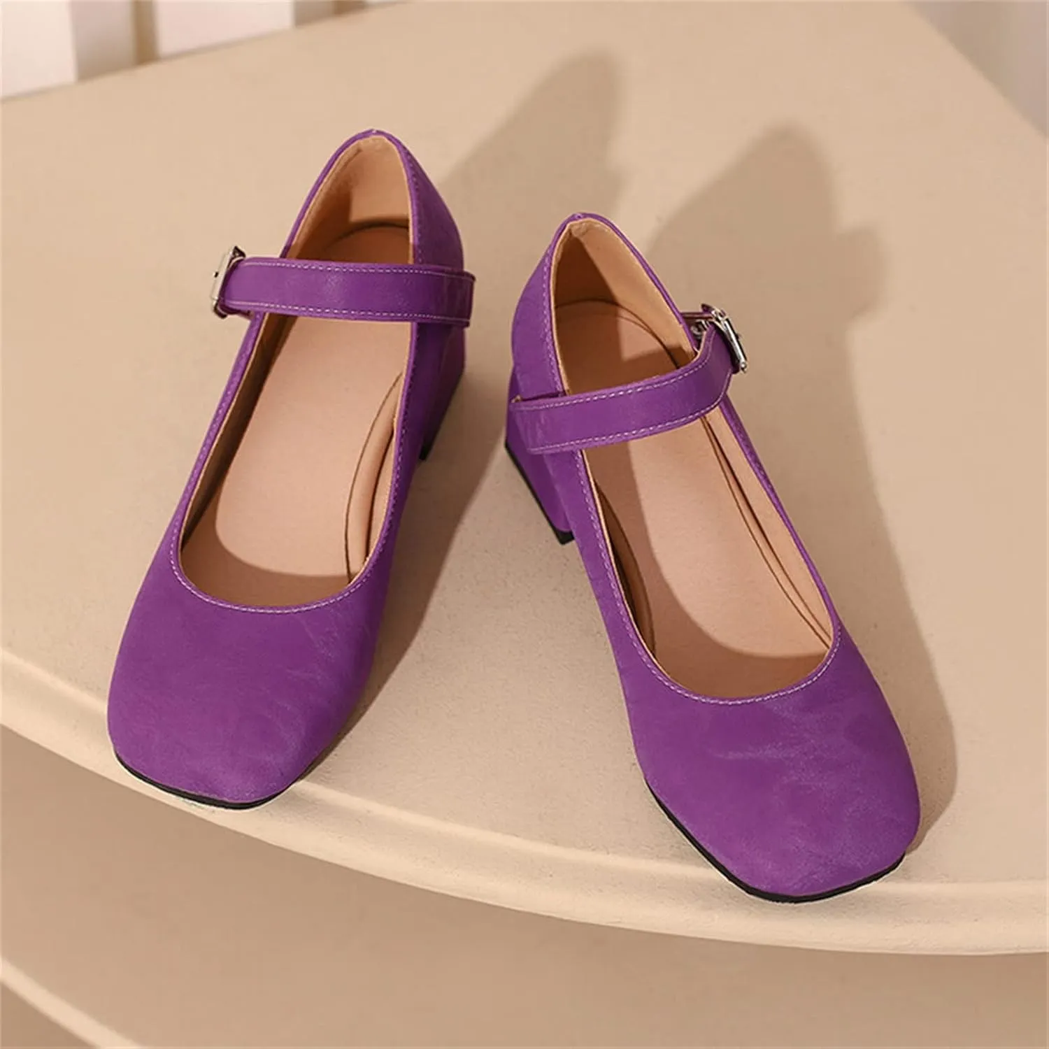 Work Shoes Women Non Slip Mary Jane Closed Toe Chunky Heels Square Toe Dress Shoes T Strap Block Pumps