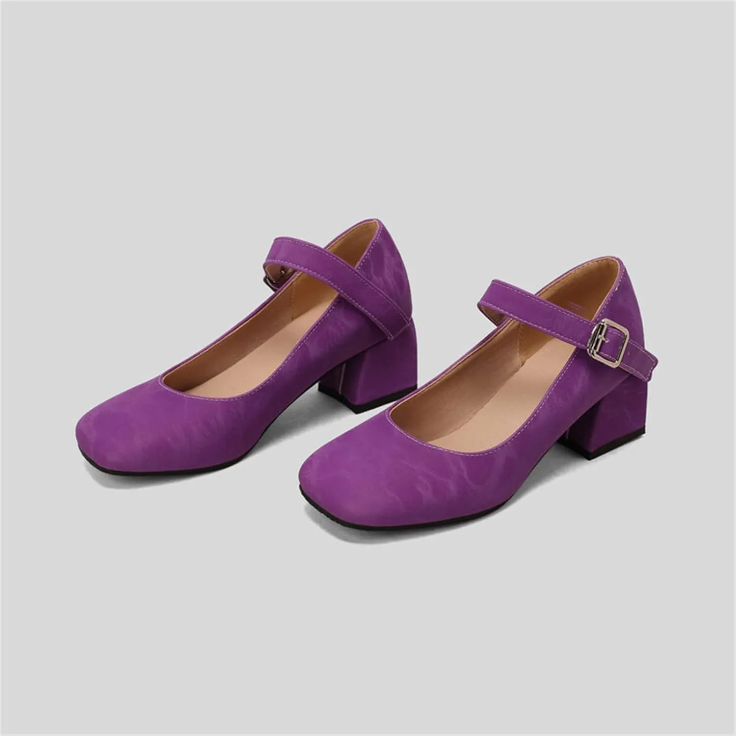 Work Shoes Women Non Slip Mary Jane Closed Toe Chunky Heels Square Toe Dress Shoes T Strap Block Pumps